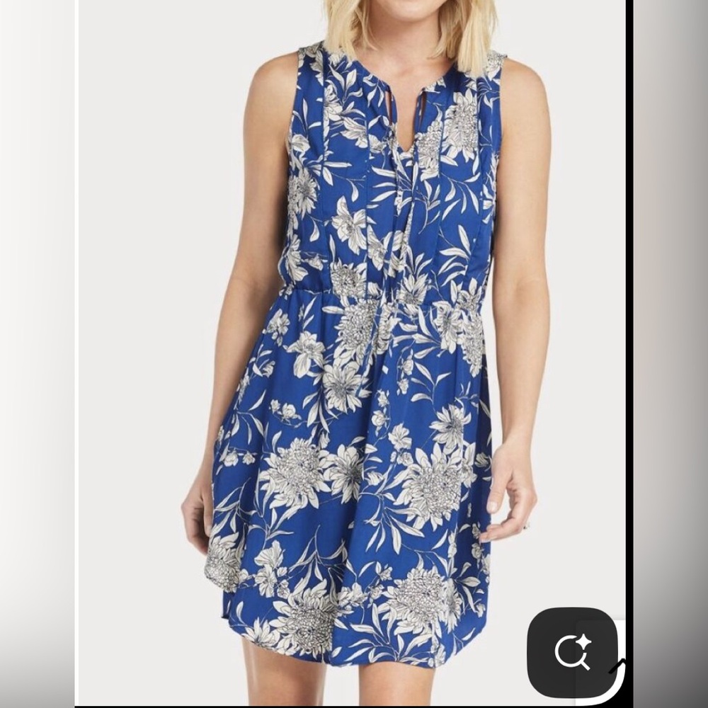 Collective Concepts Blue and Cream Floral Dress
